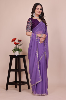 saanvi Embroidered Bollywood Georgette Saree(Purple)