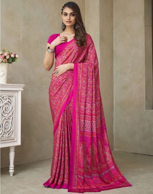 Satrani Paisley, Floral Print, Geometric Print Daily Wear Silk Blend, Crepe Saree(Pink, Grey)