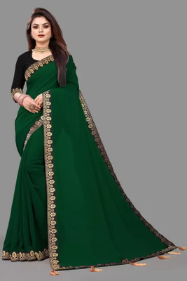 OKTAT Solid/Plain Banarasi Art Silk Saree(Black)