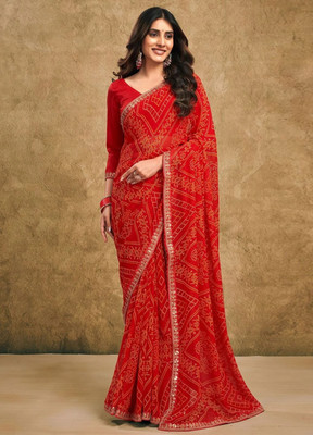 KAKADIYA CREATION Embellished Bollywood Chiffon Saree(Red)
