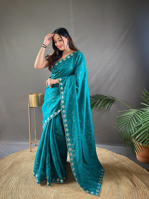 SGF11 Self Design Handloom Silk Blend Saree(Light Blue)