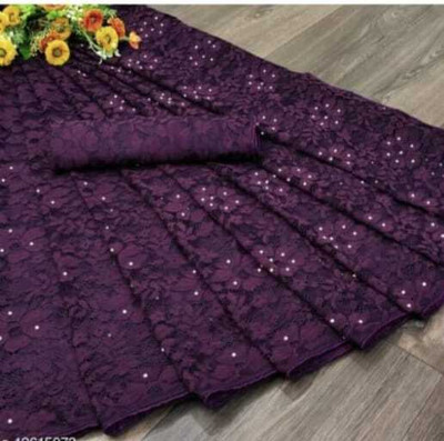 NORAFLEX Embroidered Daily Wear Net Saree(Purple)