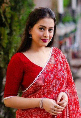 SkyCraftX Printed Bollywood Georgette Saree(Red)