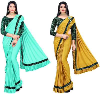 HouseOfCommon Embellished Bollywood Lycra Blend Saree(Pack of 2, Multicolor)