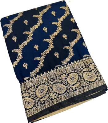 MOON VOGUE Self Design Banarasi Silk Blend Saree(Dark Blue)