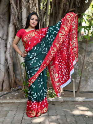 S.R.TEXTILES Printed Bandhani Art Silk Saree(Multicolor)