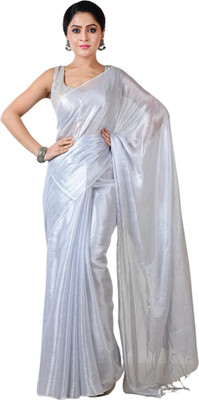 AAKAR Solid/Plain Handloom Handloom Tissue Saree(White)