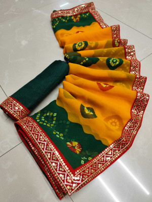 Sareez House Printed Bandhani Georgette Saree(Multicolor)