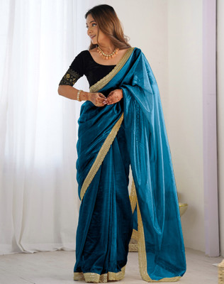 SIRIL Embellished, Embroidered Bollywood Net Saree(Blue)