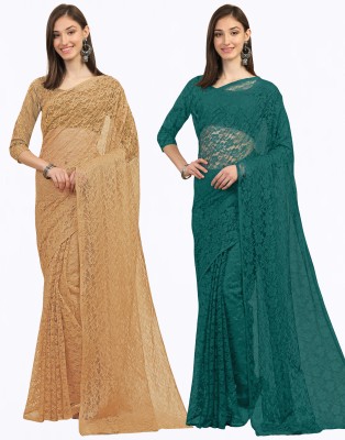 IRI Embellished Bollywood Net Saree(Pack of 2, Beige, Green)