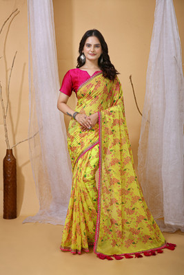HouseOfCommon Printed Bandhani Georgette Saree(Yellow)