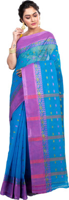 DipDiya Self Design, Woven Tant Pure Cotton Saree(Light Blue)