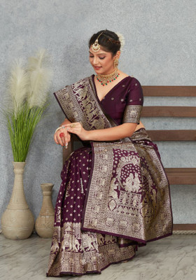 parthfabric Self Design, Printed Banarasi Art Silk, Jacquard Saree(Magenta)