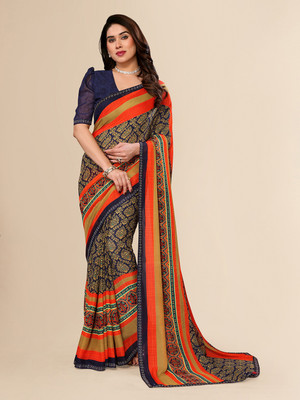 Moda Rapido Embellished, Floral Print Bollywood Georgette Saree(Blue)