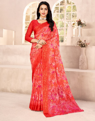 Tasrika Floral Print Daily Wear Chiffon Saree(Red)