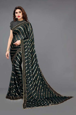 Tejal Creation Solid/Plain Leheria Art Silk Saree(Black)