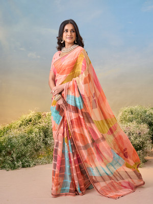 Laxmipati sarees Printed Saree with Attached Blouse Georgette Saree(Multicolor)