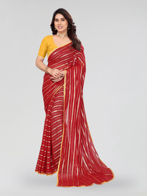Prutha Fashions Striped Bollywood Georgette Saree(Red)