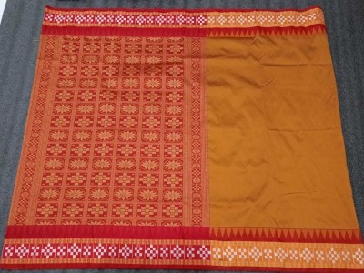 ajmera fashion Color Block, Solid/Plain, Temple Border Sambalpuri Art Silk Saree(Gold)