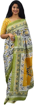 Suraj International Blocked Printed, Checkered, Digital Print, Dyed, Floral Print, Printed, Self Design Daily Wear Pure Cotton Saree(Green)