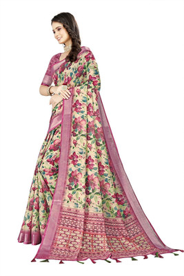 SSHAGUN LIFESTYLE Floral Print Bollywood Cotton Blend Saree(Multicolor)