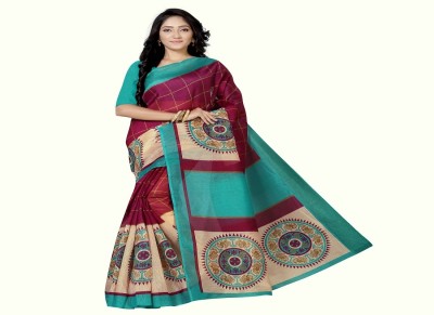 RUNAYA NX Digital Print Bandhani Cotton Blend Saree(Magenta)