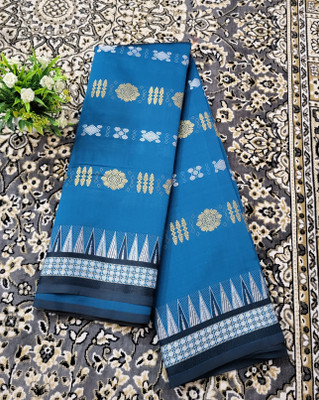 Ss sarees Woven, Temple Border Kanjivaram Silk Blend Saree(Blue, Black)