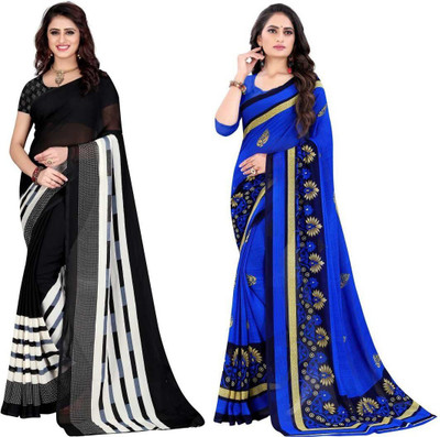 Leelavati Printed Daily Wear Georgette Saree(Pack of 2, Blue, Black)