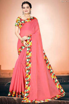manish Solid/Plain Chanderi Cotton Blend Saree(Pink)