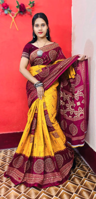 ARTFULTHREADS Printed, Graphic Print Sambalpuri Pure Cotton Saree(Multicolor)