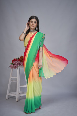 KV Fashion Solid/Plain, Dyed Bollywood Georgette Saree(Green)