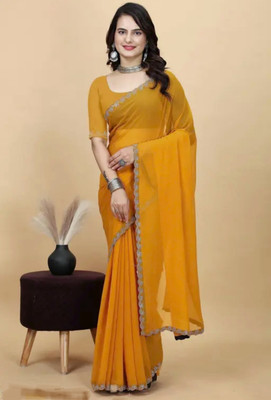 Fikfoluo Embellished Bollywood Georgette Saree(Yellow)