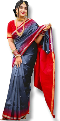Joyguru Textile Printed Handloom Pure Cotton Saree(Grey)