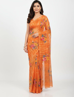 Radha Silk Saga Floral Print Daily Wear Georgette Saree(Orange)