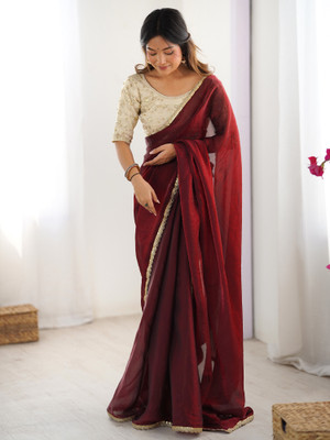 ANOUK Embellished Bollywood Satin Saree(Maroon)