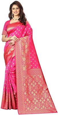 ETHNICHITZ Woven Banarasi Jacquard, Silk Blend Saree(Pink)