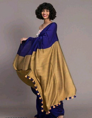 BRYNBRIT Self Design Handloom Cotton Blend Saree(Multicolor)