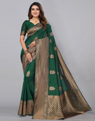 LADIESORA FASHION Woven Kanjivaram Jacquard, Pure Silk Saree(Green)