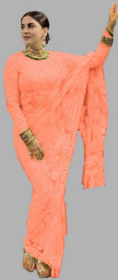 Tirth International Embroidered Bollywood Net Saree(Orange)