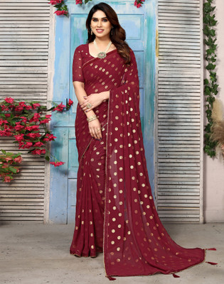 Samah Geometric Print, Printed, Embellished Bollywood Georgette Saree(Maroon)