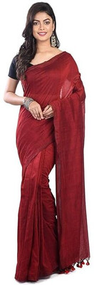 LushLooms Solid/Plain Daily Wear Khadi Saree(Maroon)
