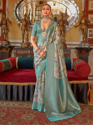 Tasrika Woven Kanjivaram Silk Blend Saree(Beige)