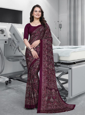 K 5 FASHION Printed Daily Wear Crepe Saree(Magenta)