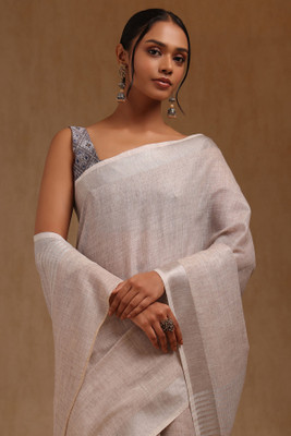 soch Solid/Plain Saree with Attached Blouse Linen Saree(Grey)