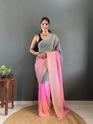 HouseOfCommon Solid/Plain, Dyed Bollywood Georgette Saree(Multicolor)