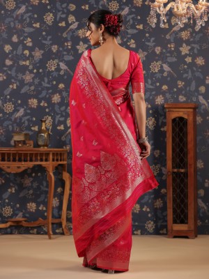 House of Pataudi Woven Banarasi Silk Blend Saree(Pink)