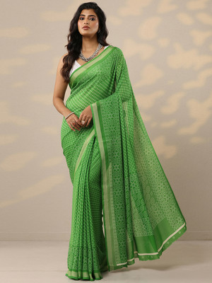 LIBAS Printed Daily Wear Georgette Saree(Green)