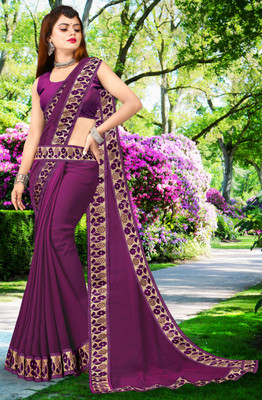 RichEraa Self Design Bollywood Lycra Blend, Chiffon Saree(Purple)