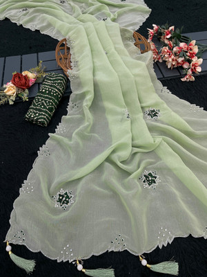 K 5 FASHION Solid/Plain Bollywood Chiffon Saree(Light Green)
