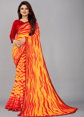 Mandani & Co. Self Design, Printed, Digital Print, Applique Bollywood Georgette, Chiffon Saree(Blue)
